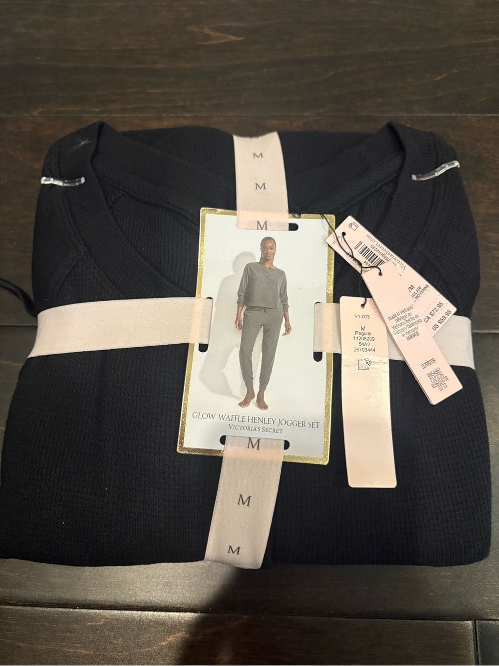 Victoria's Secret Black Glow Waffle Henley Jogger Set